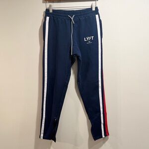 Lyft Men’s Navy Joggers with White and Red Stripes Size M